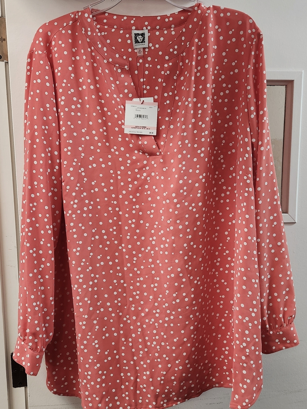 Anne Klein Coral Polka Dot Long-Sleeve Blouse